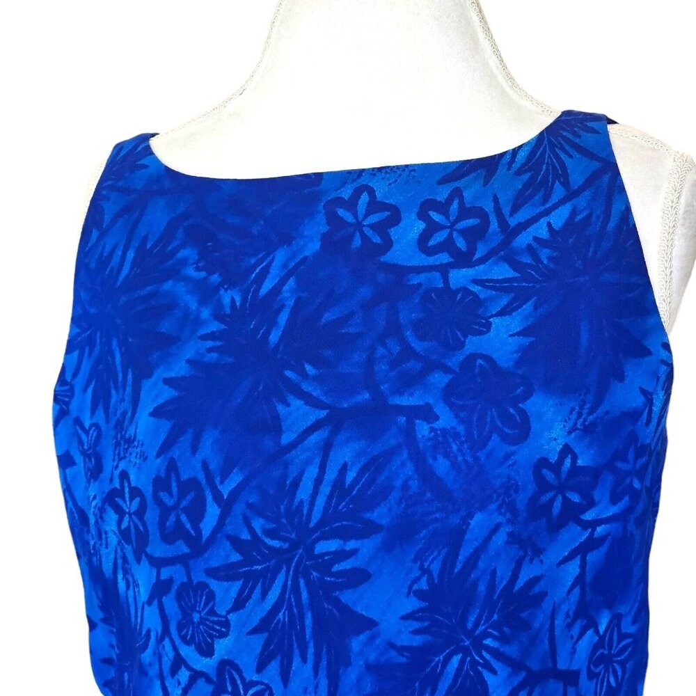 Vintage Y2K Blue Tropical Hawaiian Dress Floral Sleeveless Below Knee Size Large - Picture 3 of 11